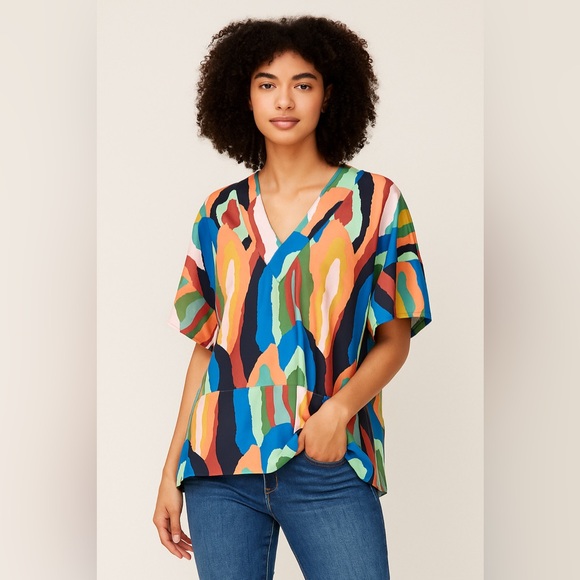Crosby by Mollie Burch Geode Print V Neck Top Size XS - Picture 1 of 8